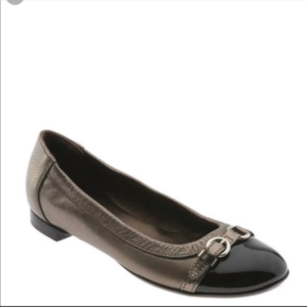 AGL Attilio Giusti Leombruni Icon Gunmetal Silver Gray Black Cap Toe Ballet Flat